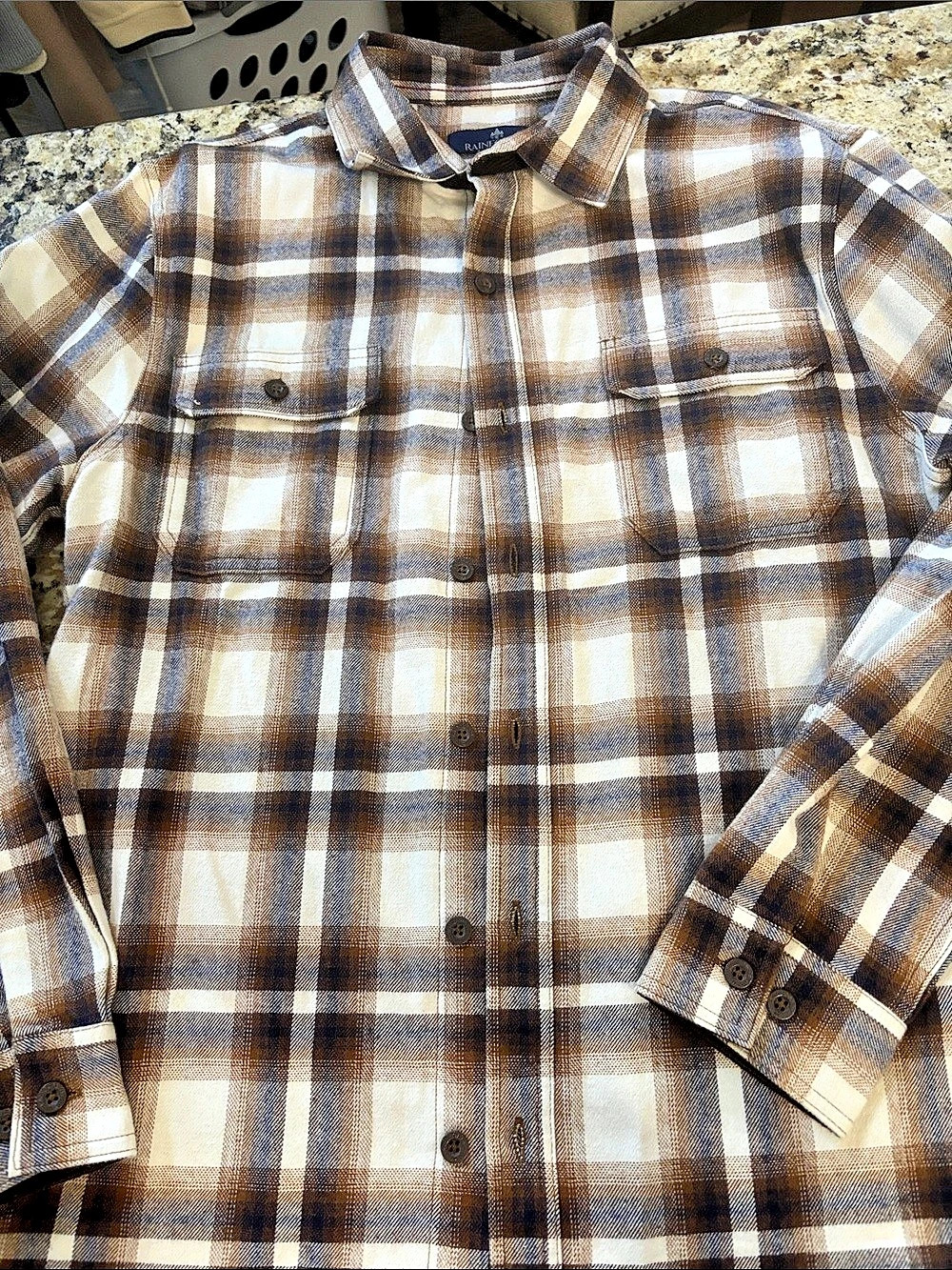 Rainforest Plaid Button Down in Brown & White NWOT